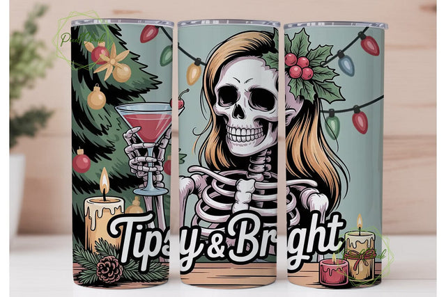 Tipsy Skeleton Christmas Tumbler Wrap Sublimation PixelChick 
