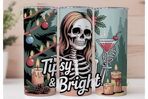 Tipsy Skeleton Christmas Tumbler Wrap Sublimation PixelChick 