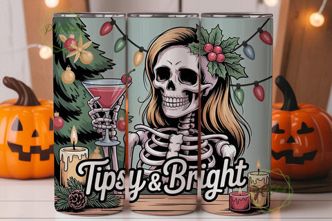 Tipsy Skeleton Christmas Tumbler Wrap Sublimation PixelChick 