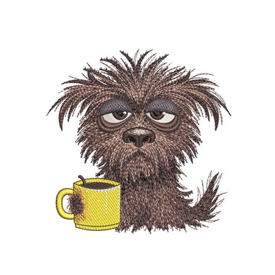 Tired Dog with Cup Embroidery Design, Pet Machine Embroidery File, 3 sizes, Instant Download Embroidery/Applique DESIGNS Nino Nadaraia 