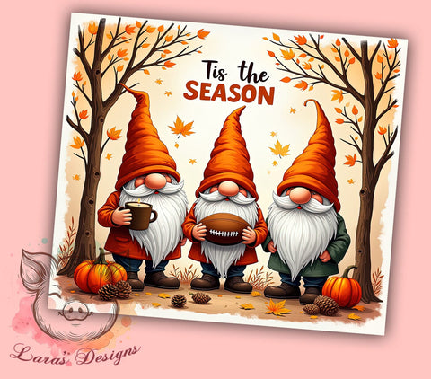 Tis the Season 20 oz Skinny Tumbler Sublimation Design, Straight & Tapered Tumbler Png, Fall Gnomes Tumbler Png, Digital Download PNG Sublimation Lara' s Designs 