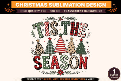 ’Tis the Season Christmas PNG | Christmas Sublimation Design | Holiday Christmas Tree Shirt PNG | Vintage Christmas Typography | 300 DPI Sublimation BlackCatsMedia 