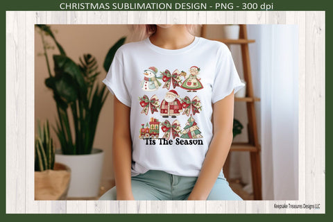 'Tis The Season Christmas, Santa Claus and Mrs. Claus, Coquette Bows Sublimation Png Sublimation Keepsake Treasures Designs LLC. 