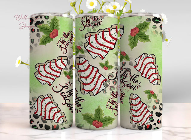 Tis' the season Christmas tree cake 20oz skinny tumbler png sublimation design download, Christmas tumbler png, tumbler png,designs download Sublimation WillowSageDesign 