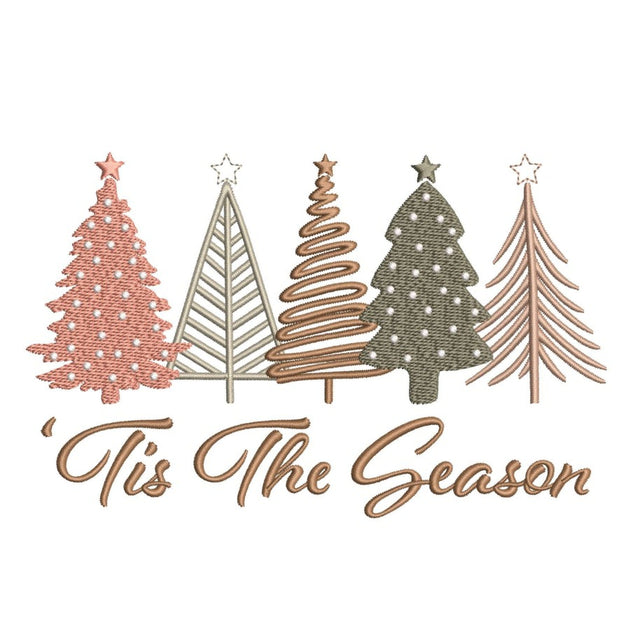 Tis The Season Embroidery Design, Christmas Embroidery Design, Boho Christmas Trees Embroidery Design, 3 sizes Embroidery/Applique DESIGNS Nino Nadaraia 