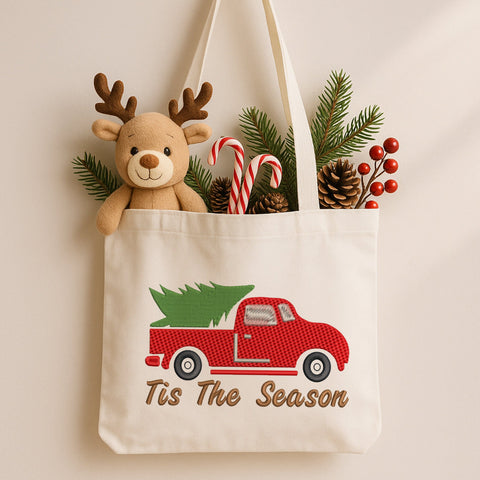 Tis The Season Embroidery Design, Christmas Truck with Tree, Holiday Machine Embroidery Pattern PES DST EXP Jef VP3 Embroidery/Applique DESIGNS HappyDesignStudio 
