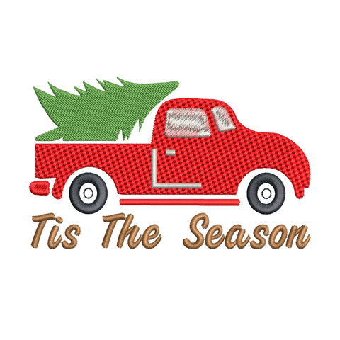 Tis The Season Embroidery Design, Christmas Truck with Tree, Holiday Machine Embroidery Pattern PES DST EXP Jef VP3 Embroidery/Applique DESIGNS HappyDesignStudio 