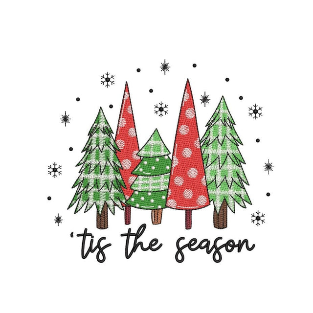 Tis The Season Embroidery Design, Green Plaid Christmas Tree Embroidery File, Xmas Embroidery, 3 sizes, Instant Download Embroidery/Applique DESIGNS Nino Nadaraia 