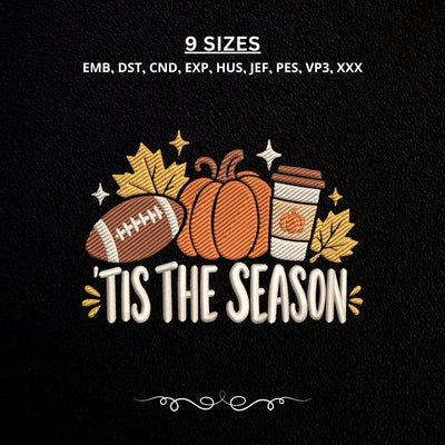 Tis the Season Football Embroidery Design – Fall Pumpkin Football Machine Embroidery File, Autumn Game Day Design Embroidery/Applique DESIGNS PatternFeed8 
