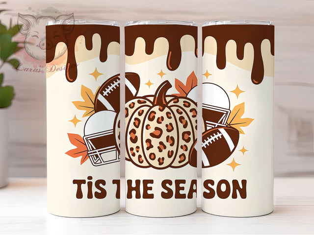Tis The Season Football Tumbler, Inflated Football Wrap, Fall Football Cup, 20oz Sublimation, Autumn Sports Mug, Game Day Tumbler, Football Season Drinkware Sublimation Lara' s Designs 