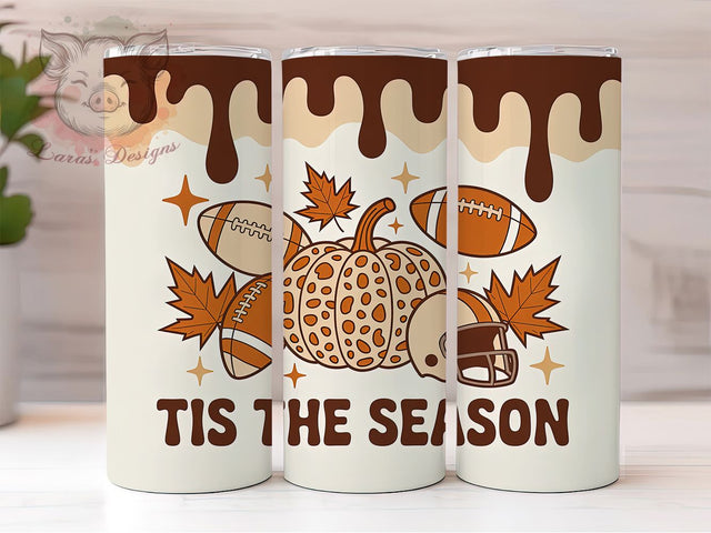 Tis The Season Football Tumbler, Inflated Football Wrap, Fall Football Cup, 20oz Sublimation, Autumn Sports Mug, Game Day Tumbler, Football Season Drinkware Sublimation Lara' s Designs 