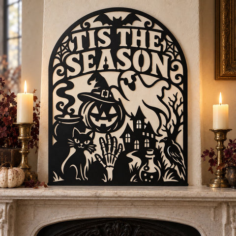 Tis the Season Halloween Laser SVG | Spooky Witch Pumpkin Sign | Haunted House Ghost DXF | Halloween Metal Wall Art | Plasma CNC Cut File SVG HappyDesignStudio 