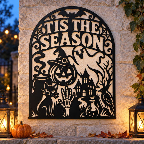 Tis the Season Halloween Laser SVG | Spooky Witch Pumpkin Sign | Haunted House Ghost DXF | Halloween Metal Wall Art | Plasma CNC Cut File SVG HappyDesignStudio 