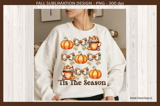 'Tis The Season Pumpkin Coquette Bows, Latte Cup, Cottage Core, Sublimation Png Printable Sublimation Keepsake Treasures Designs LLC. 