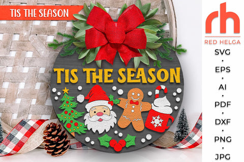 Tis The Season SVG, Christmas Door Sign, Xmas Hanger DXF SVG RedHelgaArt 