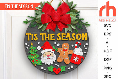 Tis The Season SVG, Christmas Door Sign, Xmas Hanger DXF SVG RedHelgaArt 