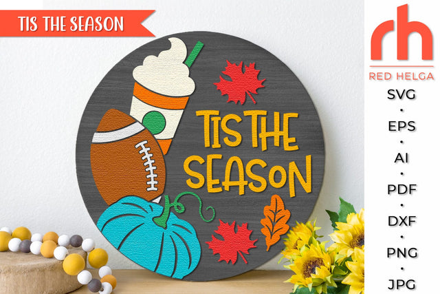 Tis The Season SVG, Fall Door Sign, Football Hanger Cut File SVG RedHelgaArt 