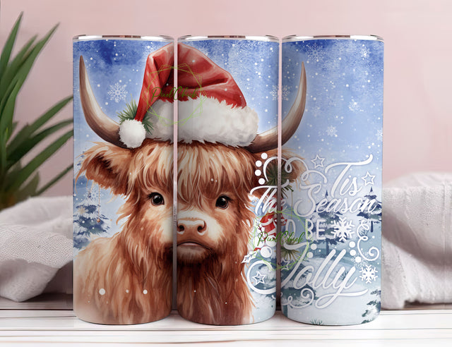 Tis The Season To Be Jolly, Cow Christmas 20oz Skinny Tumbler Sublimation Designs, Straight 20 oz Tumbler Template, Tumbler Wrap PNG Sublimation PixelChick 