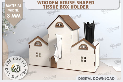 Tissue Box Laser Cut. 3D House Tissue Holder SVG SVG Evgenyia Guschina 