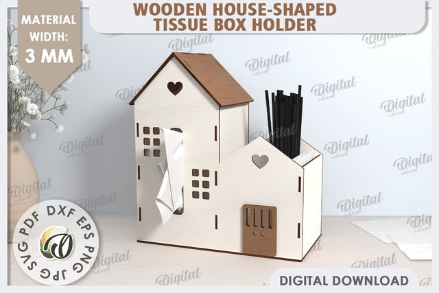 Tissue Box Laser Cut. 3D House Tissue Holder SVG SVG Evgenyia Guschina 