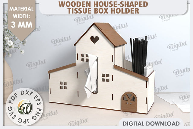 Tissue Box Laser Cut. 3D House Tissue Holder SVG SVG Evgenyia Guschina 