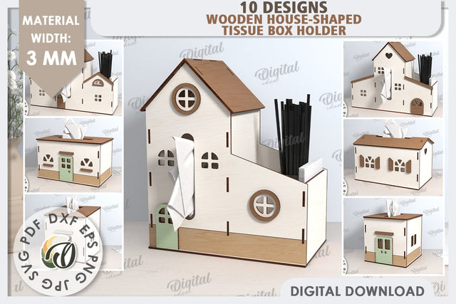 Tissue Boxes Laser Cut Bundle. 3D House Tissue Holders SVG SVG Evgenyia Guschina 