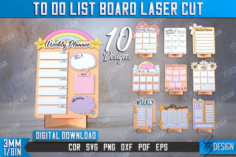 To Do List Board Bundle | Weekly Planner | Planner Board on a Stand | Desktop Planner | CNC Files SVG Fly Design 