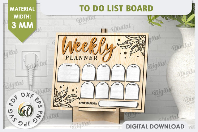 To Do List Board Laser Cut Design. Weekly Planner SVG SVG Evgenyia Guschina 