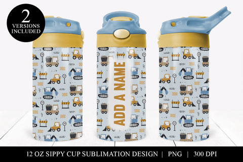 Toddler Boy Cup Wrap, Construction Theme Sippy Cup Design Sublimation BijouBay 