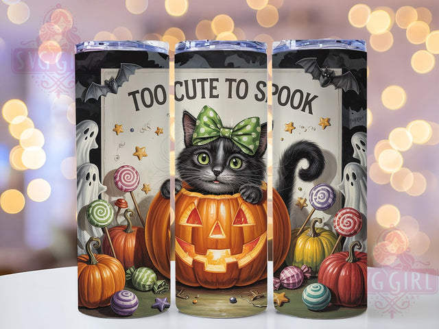Too Cute Black Cat Tumbler Wrap, Halloween Tumbler, 20oz Skinny Tumbler, Black Cat Tumbler, Sublimation Design, Cute Halloween Png, Tumbler Wrap Download Sublimation SvggirlplusArt 