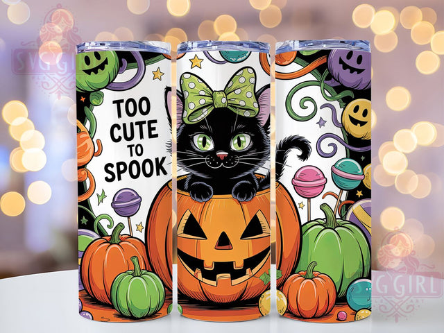Too Cute Black Cat Tumbler Wrap, Halloween Tumbler, 20oz Skinny Tumbler, Black Cat Tumbler, Sublimation Design, Cute Halloween Png, Tumbler Wrap Download Sublimation SvggirlplusArt 