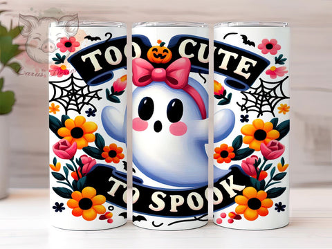 Too Cute To Spook 20 oz Skinny Tumbler Sublimation Design, Straight & Tapered Tumbler Png, Cute Ghost Tumbler Png, Digital Download PNG Sublimation Lara' s Designs 
