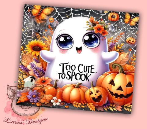 Too Cute To Spook 20 oz Skinny Tumbler Sublimation Design, Straight & Tapered Tumbler Png, Cute Ghost Tumbler Png, Digital Download PNG Sublimation Lara' s Designs 