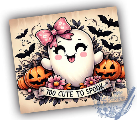 Too Cute To Spook 20oz Skinny Tumbler PNG, Spooky Season Tumbler Sublimation Wrap, Straight & Tapered Tumbler Wrap, Instant Digital Download Sublimation ToriDesigns 