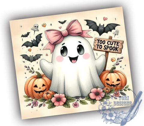 Too Cute To Spook 20oz Skinny Tumbler PNG, Spooky Season Tumbler Sublimation Wrap, Straight & Tapered Tumbler Wrap, Instant Digital Download Sublimation ToriDesigns 