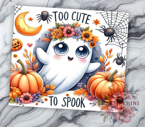Too Cute To Spook 20oz Tumbler Wrap PNG, Cute Ghost Tumbler PNG Sublimation Design, Straight & Tapered Tumbler Wrap, Instant Digital Download Sublimation Li Zamperini 