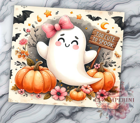 Too Cute To Spook 20oz Tumbler Wrap PNG, Spooky Season Tumbler PNG Sublimation Design, Straight & Tapered Tumbler Wrap, Instant Digital Download Sublimation Li Zamperini 