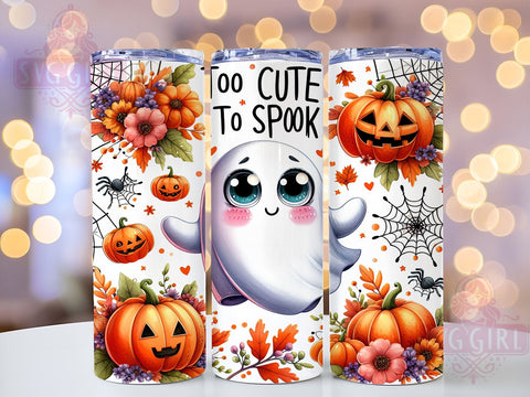 Too Cute To Spook 20oz Tumbler Wrap Sublimation Design, Straight Tapered Tumbler Wrap, Cute Ghost Tumbler Png, Instant Digital Download Sublimation SvggirlplusArt 