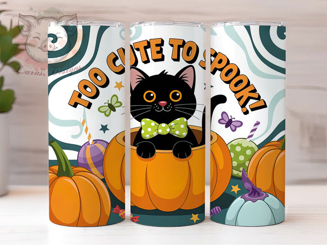Too Cute To Spook Cat Pumpkin Tumbler, Black Cat Pumpkin Cup Wrap, 20Oz Sublimation Design, Cute Spooky Drinkware, Halloween Cat Coffee Cup, Autumn Pumpkin Tumbler, Vintage Halloween Mug Sublimation Lara' s Designs 