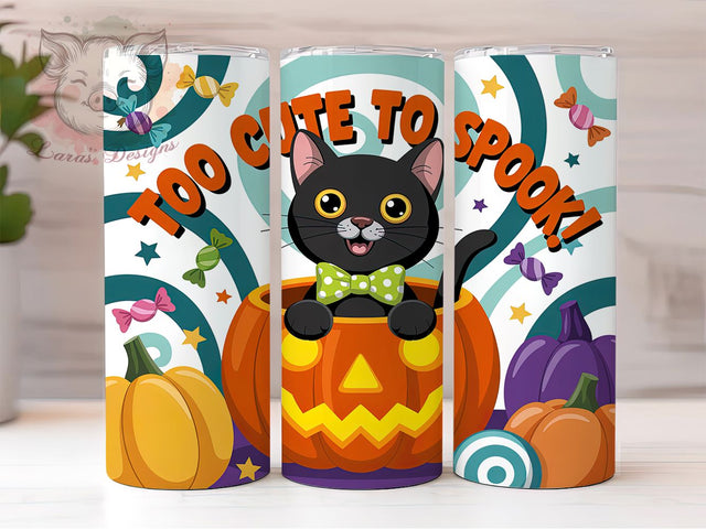 Too Cute To Spook Cat Pumpkin Tumbler, Black Cat Pumpkin Cup Wrap, 20Oz Sublimation Design, Cute Spooky Drinkware, Halloween Cat Coffee Cup, Autumn Pumpkin Tumbler, Vintage Halloween Mug Sublimation Lara' s Designs 
