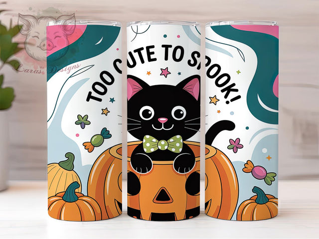 Too Cute To Spook Cat Pumpkin Tumbler, Black Cat Pumpkin Cup Wrap, 20Oz Sublimation Design, Cute Spooky Drinkware, Halloween Cat Coffee Cup, Autumn Pumpkin Tumbler, Vintage Halloween Mug Sublimation Lara' s Designs 