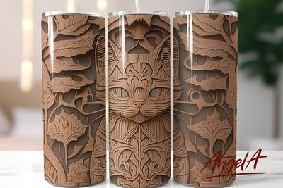 Tooled leather 3d tumbler designs /Cat tumbler wrap / brown Sublimation Angelina Semenova 