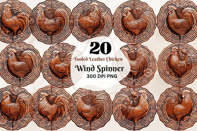 Tooled Leather Chicken Wind Spinner Sublimation Regulrcrative 
