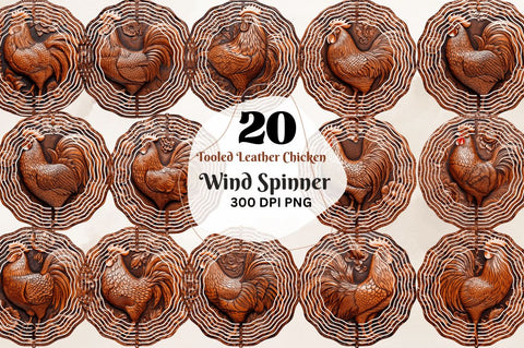 Tooled Leather Chicken Wind Spinner Sublimation Regulrcrative 