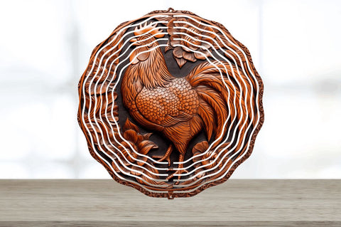 Tooled Leather Chicken Wind Spinner Sublimation Regulrcrative 