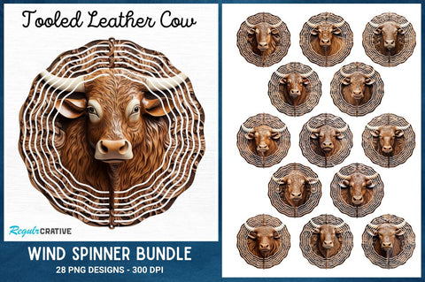 Tooled Leather Cow Coaster Wind Spinner Bundle Sublimation Regulrcrative 