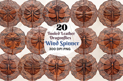 Tooled Leather Dragonflies Wind Spinner Bundle Sublimation Regulrcrative 