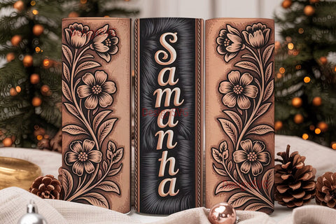 Tooled Leather Floral 20oz Tumbler Wrap Sublimation DesignSVG 