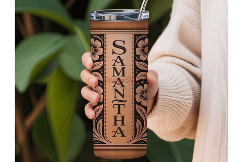 Tooled Leather Floral 20oz Tumbler Wrap Sublimation DesignSVG 