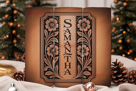 Tooled Leather Floral 20oz Tumbler Wrap Sublimation DesignSVG 